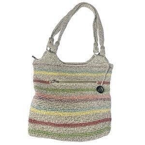 THE SAK BELLE Crochet VOYAGER Stripe BOHO TOTE SHOULDER BAG